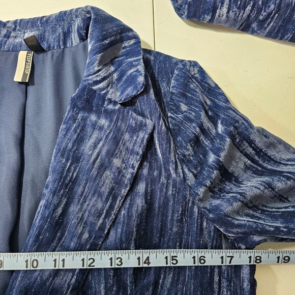 Topshop 2 PC Set Textured Velvet Blazer Jacket & Trouser Pant Blue Size 2 - Picture 13 of 16
